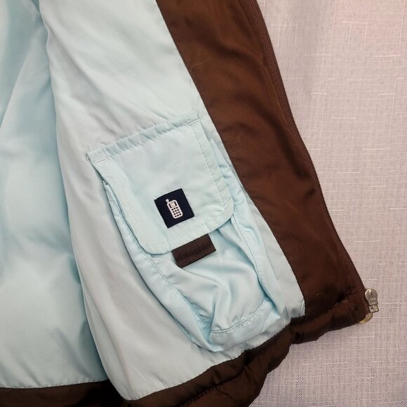 Good Goose Puffer Vest Goose Down Feather Medium Zip Pockets Brown Powder Blue - Picture 7 of 12